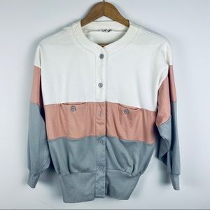 Ann Taylor Pink White & Grey button up cardigan M